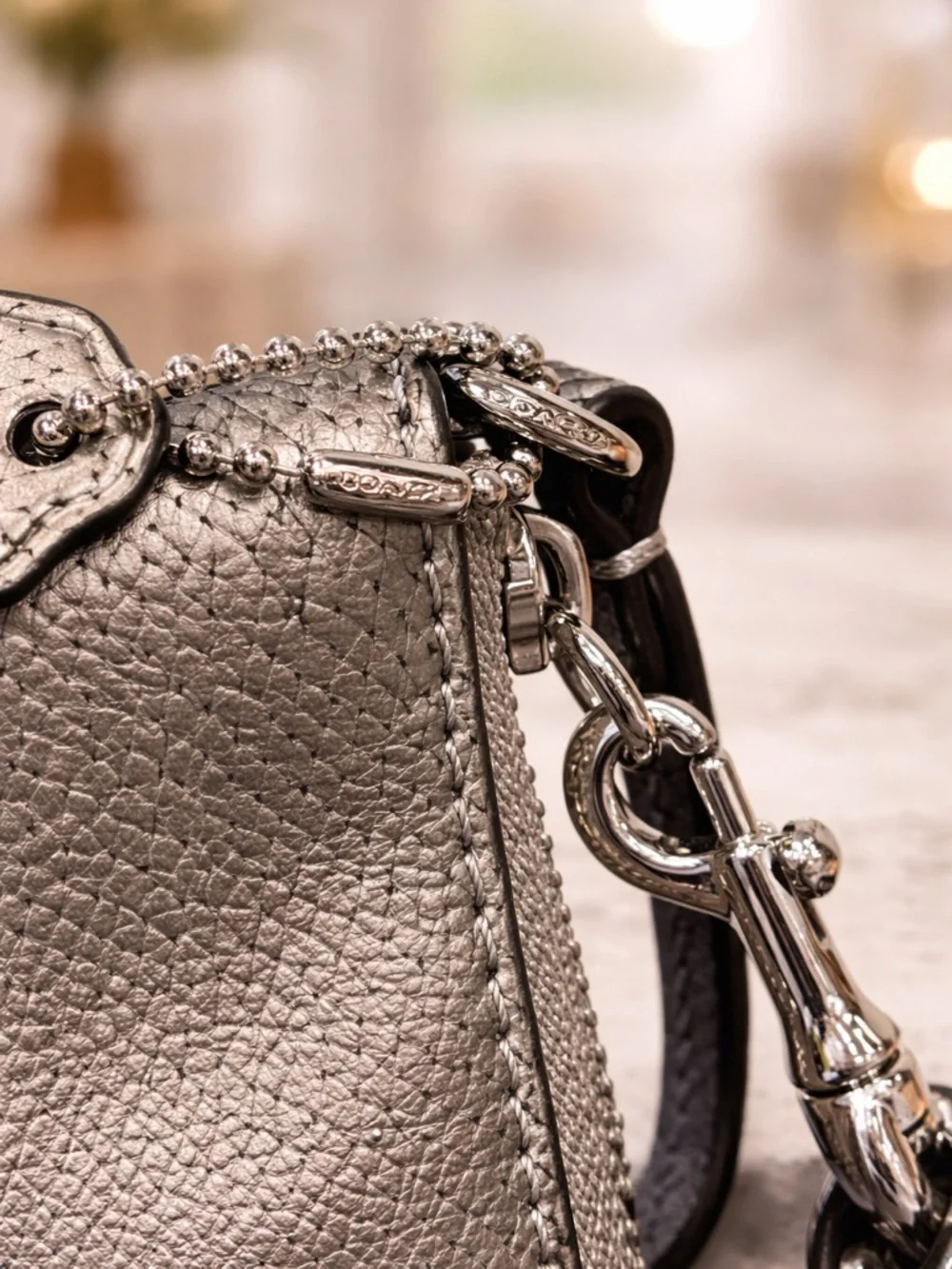 EUC Coach Metallic Gunmetal Silver Leather Wristlet Clutch - Picture 5 of 8